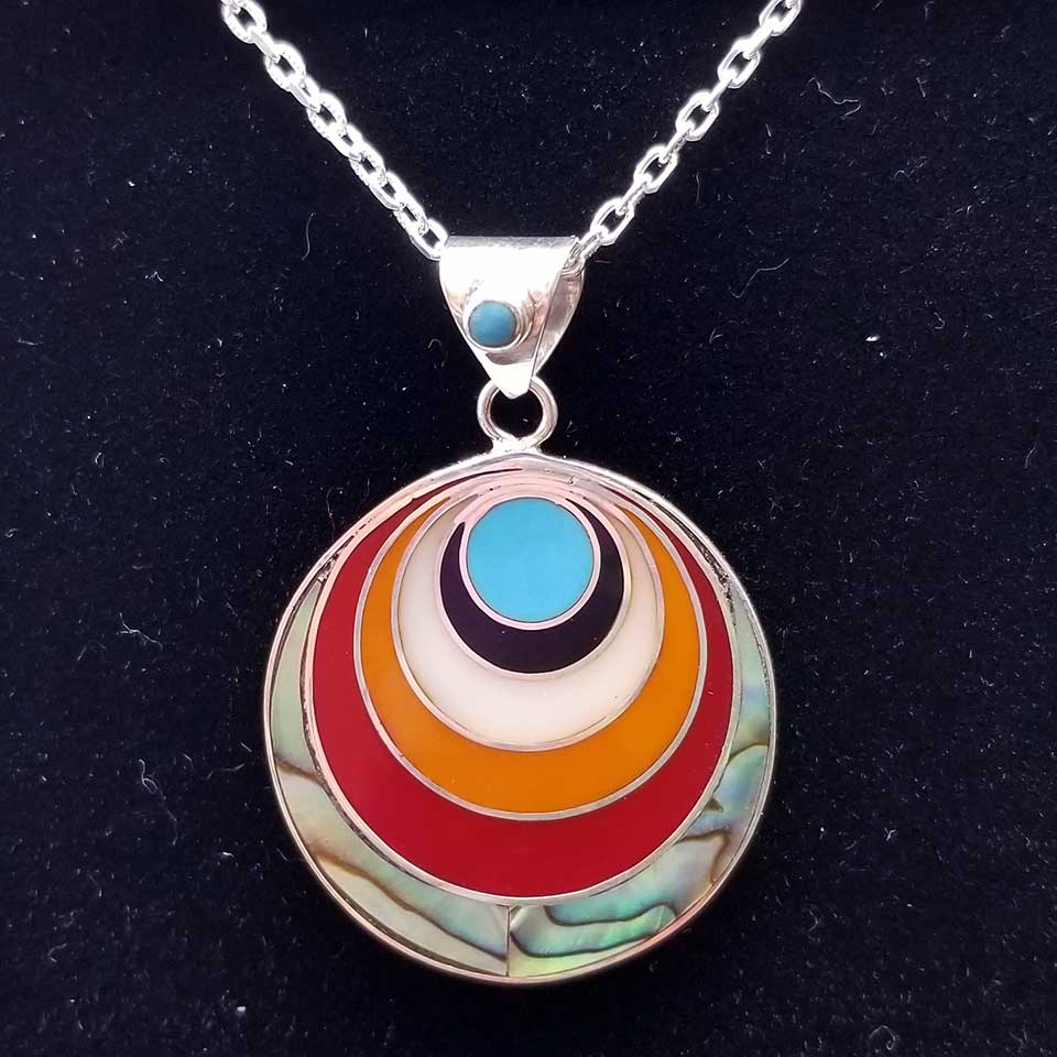 Retro Style Enameled Circular Pendant