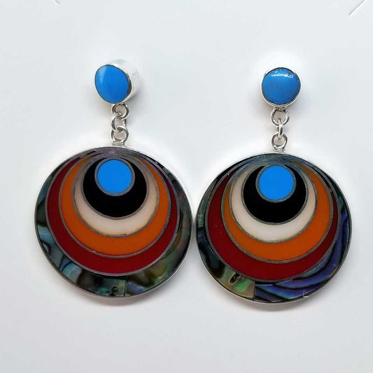 70's style Circular Enamel Inlay Earrings