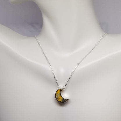 Minimalist Natural Citrine Moon Shape Pendant with 20" Silver Chain