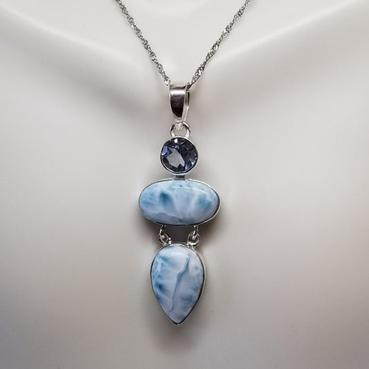 Larimar Pendant with Blue Topaz Teardrop Accent Stone