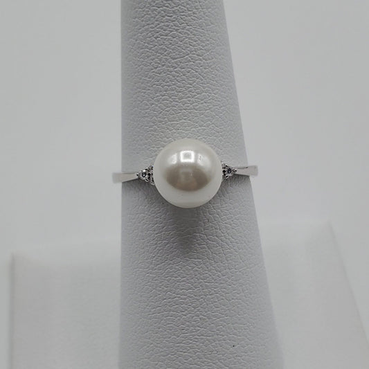 Fresh Water Pearl and Cubic Zirconia Ring