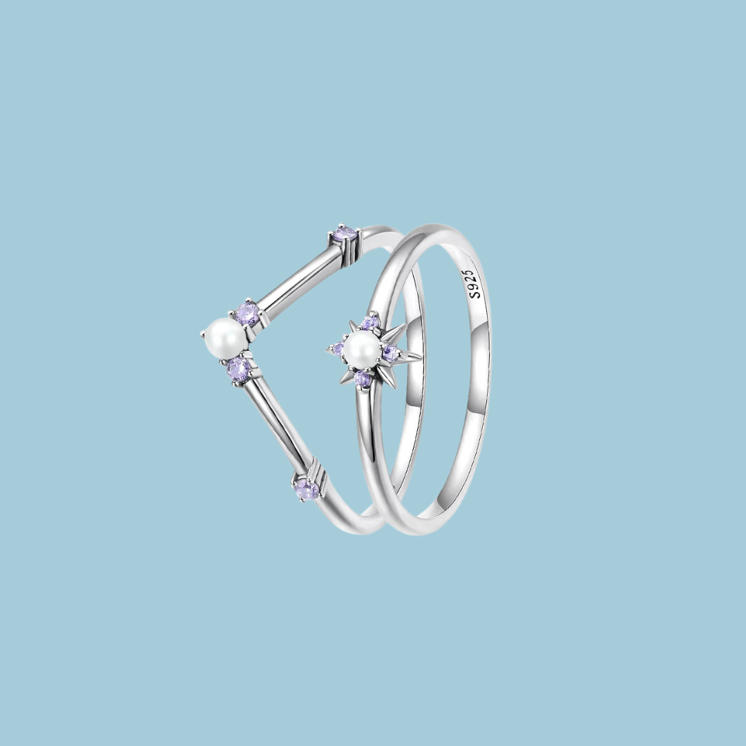 Chevron .925 stackable ring with a delicate moonstone