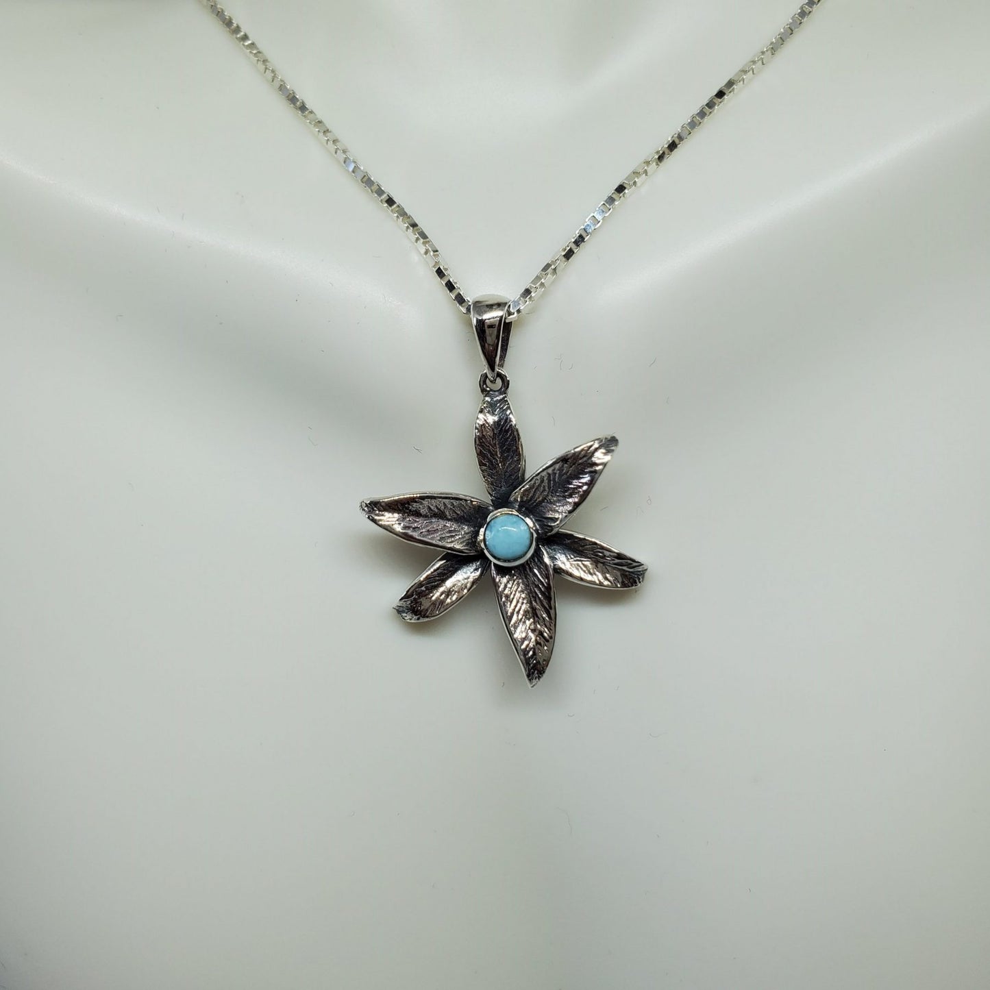 Plumeria Flower Pendant with Larimar center stone