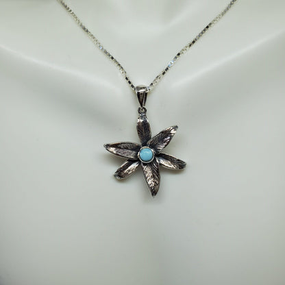 Plumeria Flower Pendant with Larimar center stone