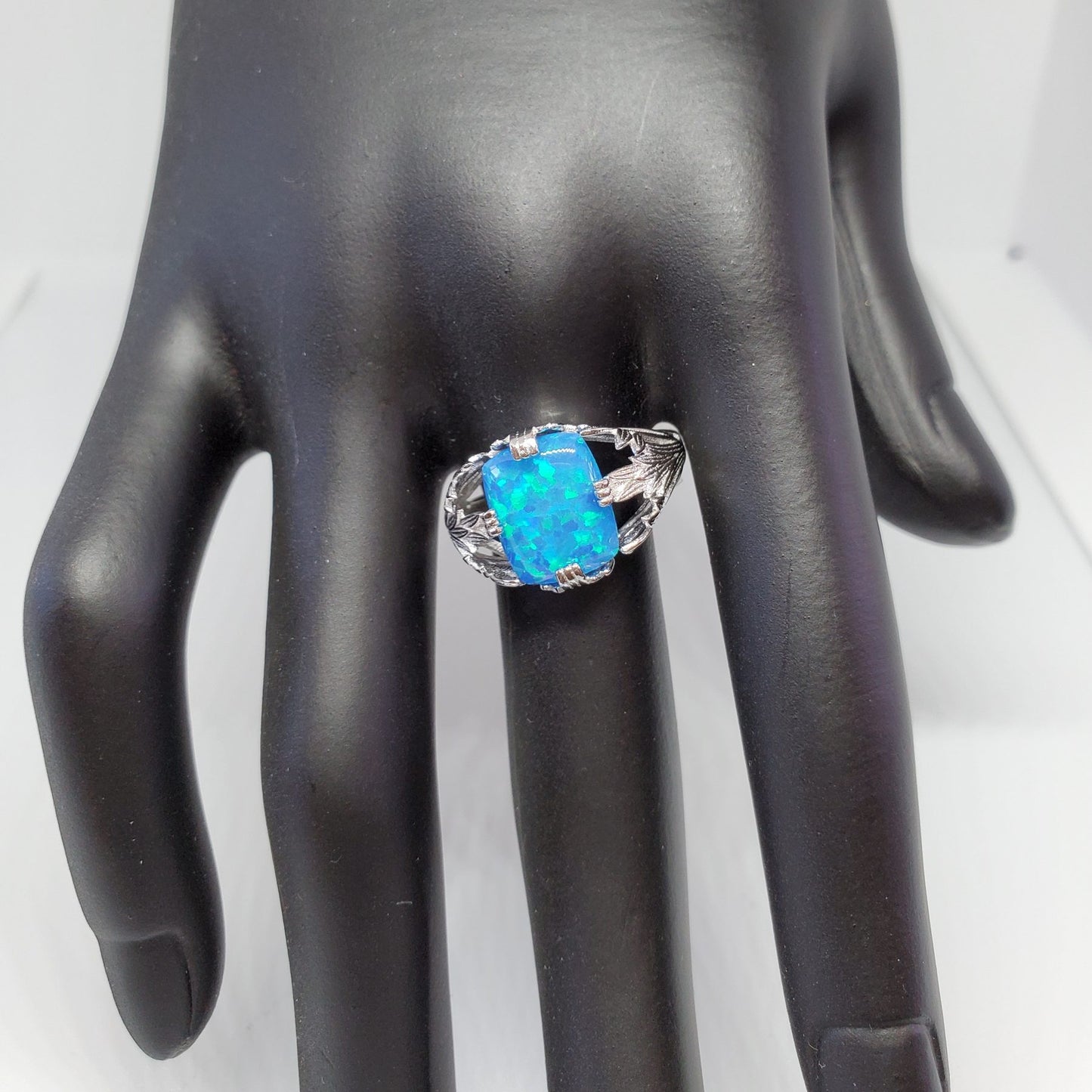 Radiant Cut Blue Fire Opal .925 Sterling Silver Ring