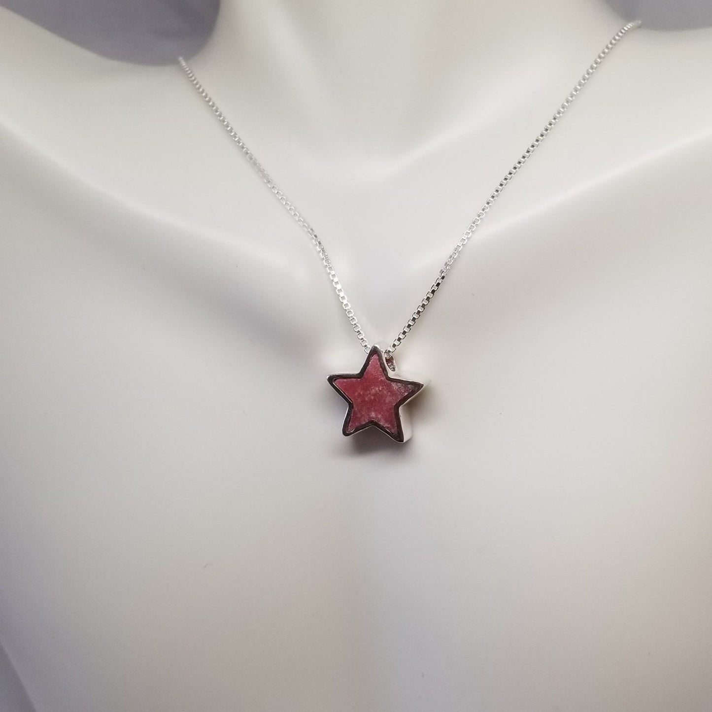 Minimalist Natural Rose Quartz Star Pendant with 20" Silver Chain