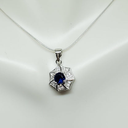 Round Blue Sapphire Earring and Necklace Gift Set