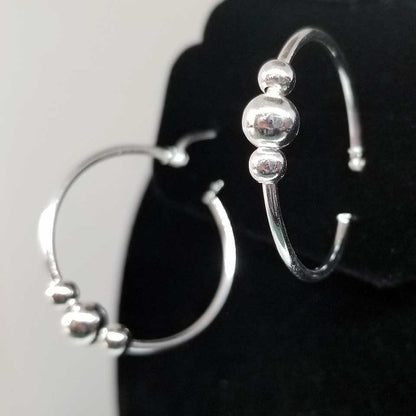 Sterling Silver Graduated Pearl Hoop Earrings