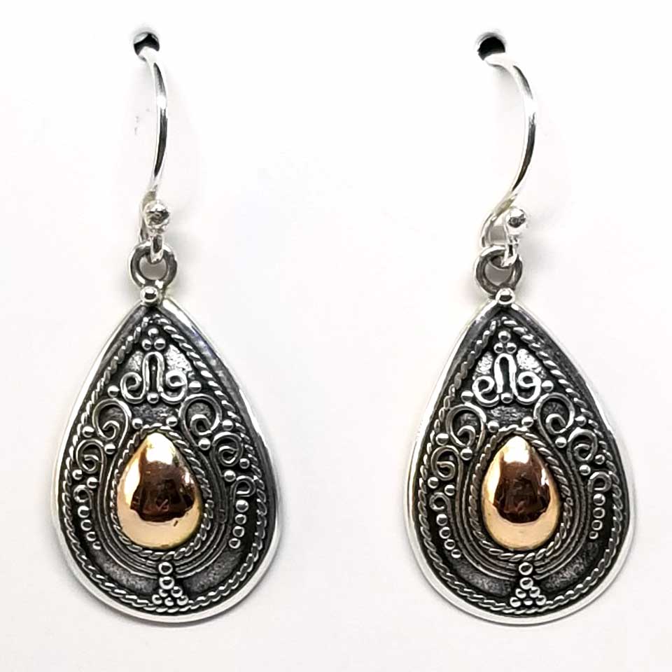 Ornate Silver raindrop accented with gold