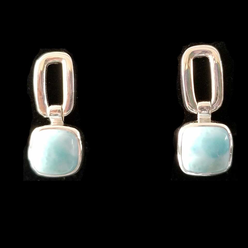 Larimar Cabochon Square Earring Studs