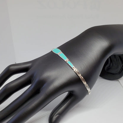 Delicate Turquoise Filigree 7" .925 Sterling Silver Bracelet