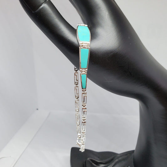 Delicate Turquoise Filigree 7" .925 Sterling Silver Bracelet