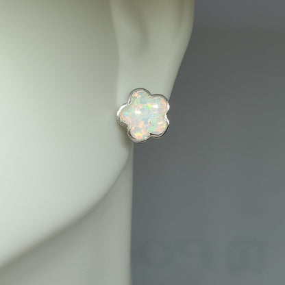 Delicate White Opal Flower Earring Stud