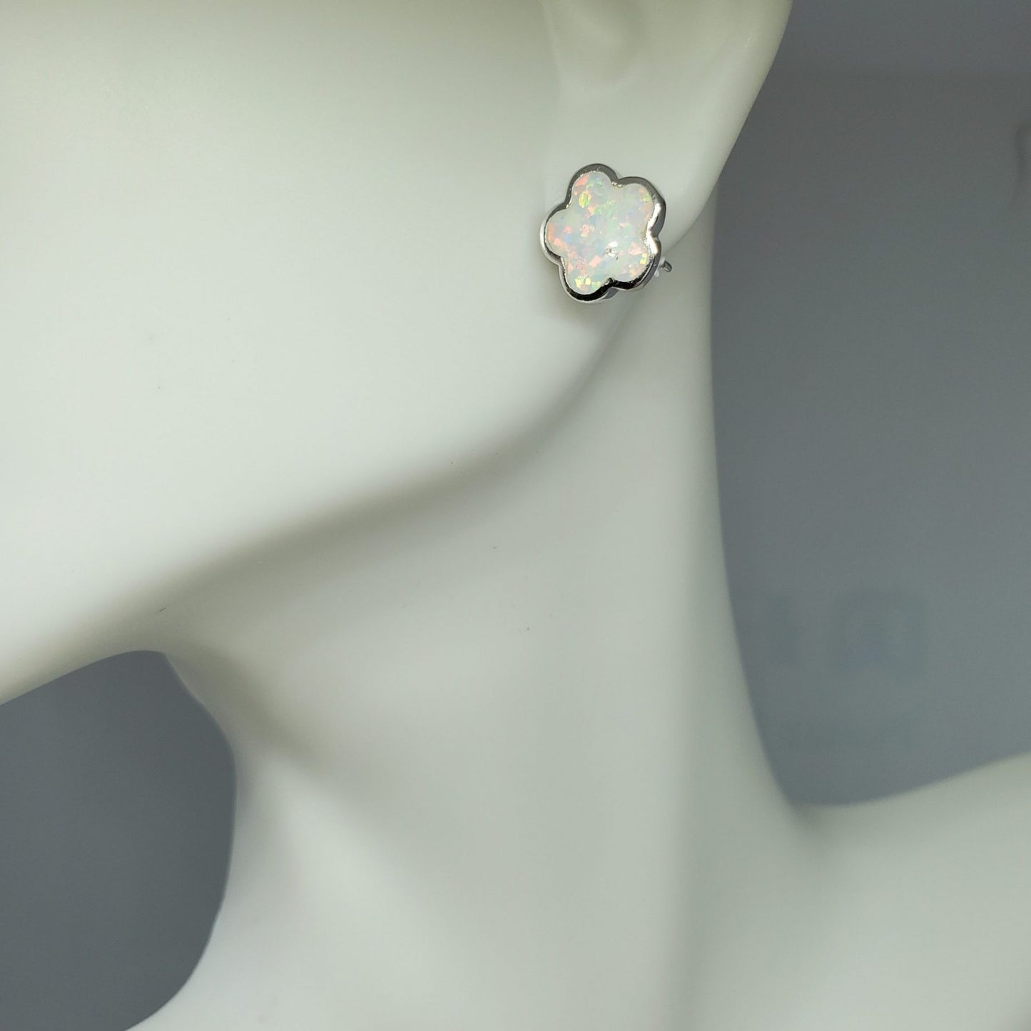 Delicate White Opal Flower Earring Stud