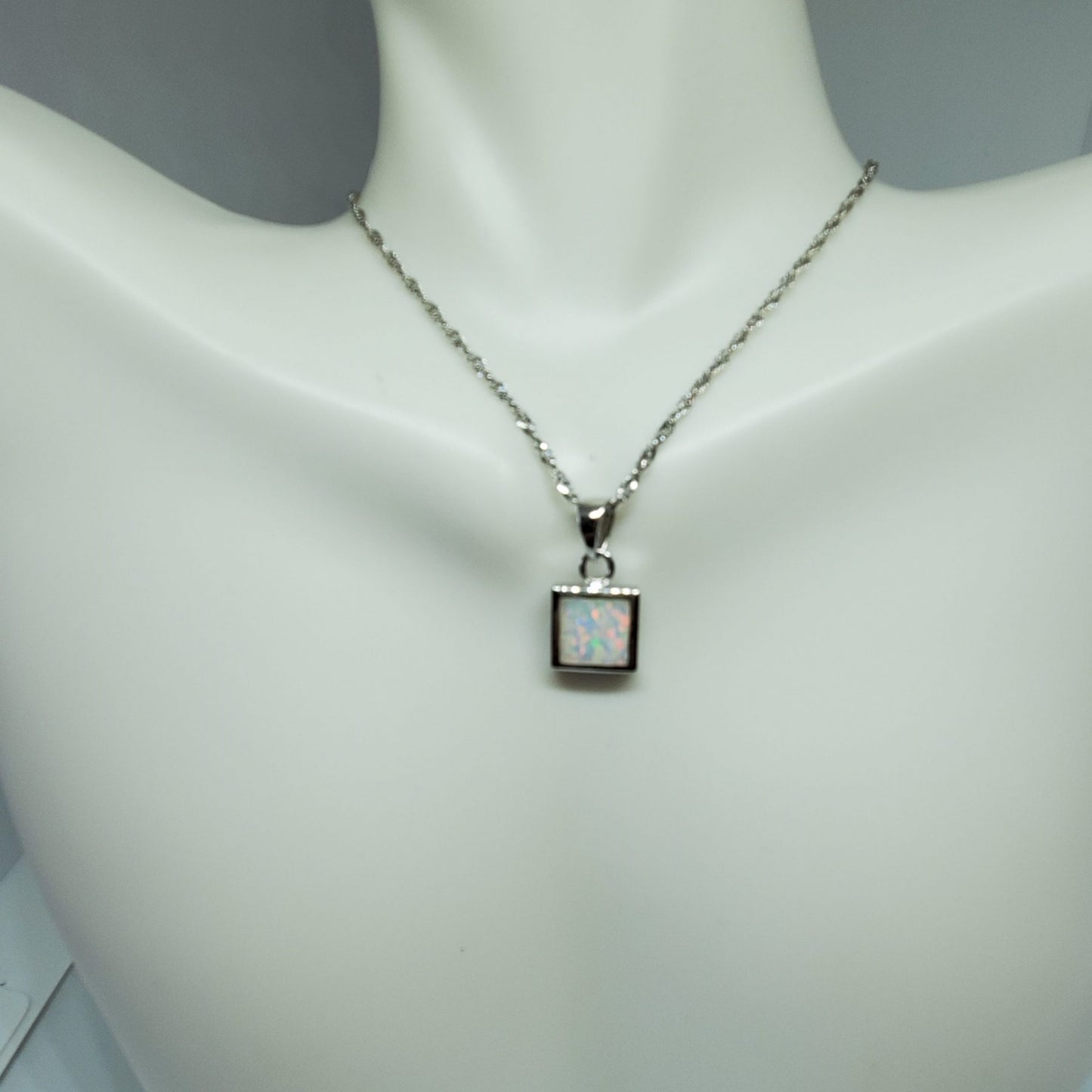 Minimalist White Opal Princess Cut Pendant