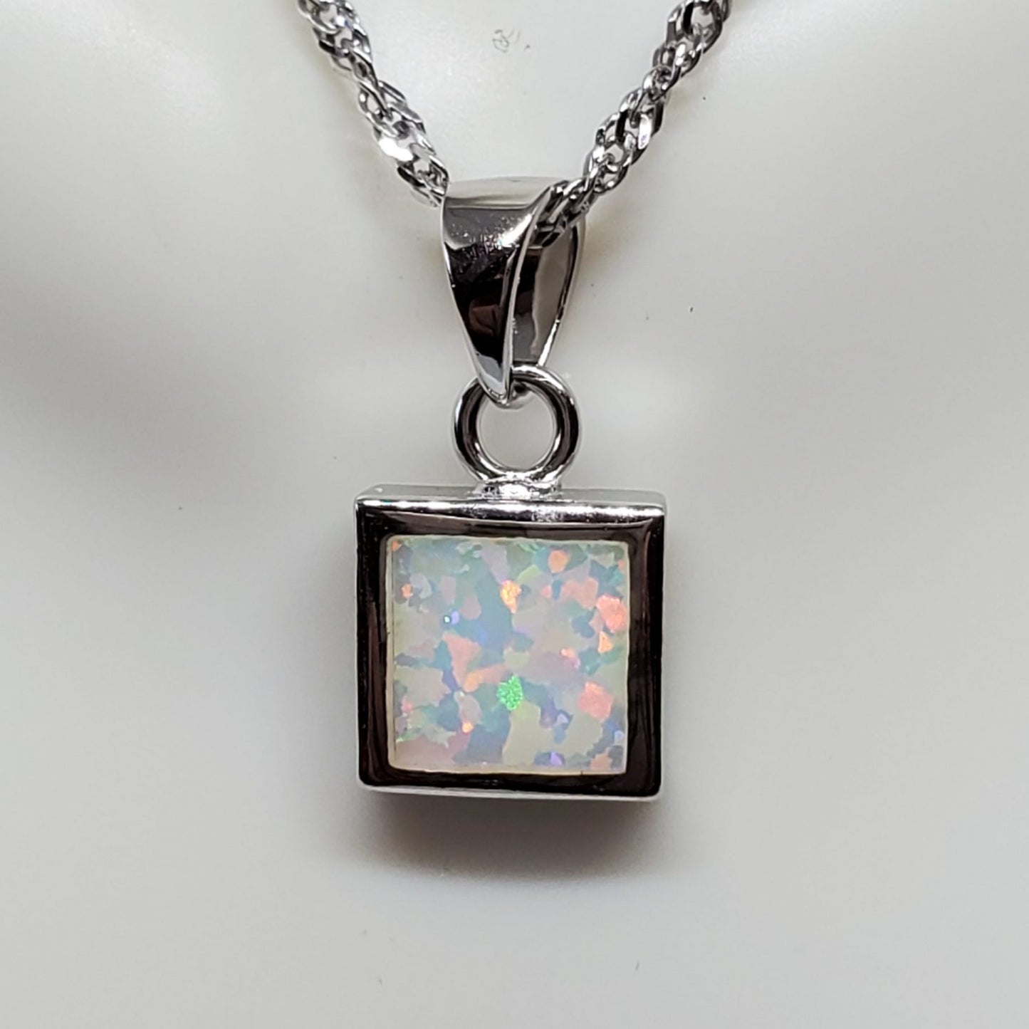 Minimalist White Opal Princess Cut Pendant