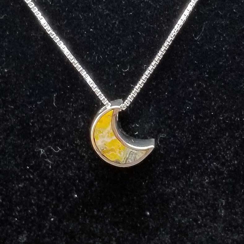 Minimalist Natural Citrine Moon Shape Pendant with 20" Silver Chain