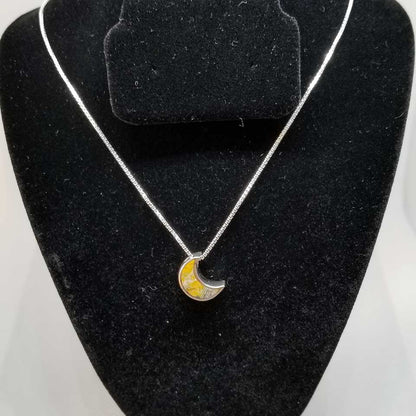 Minimalist Natural Citrine Moon Shape Pendant with 20" Silver Chain