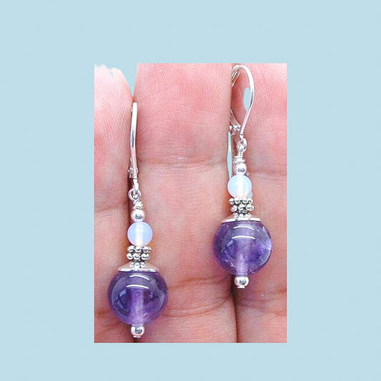 Amethyst and moonstone dangle earrings