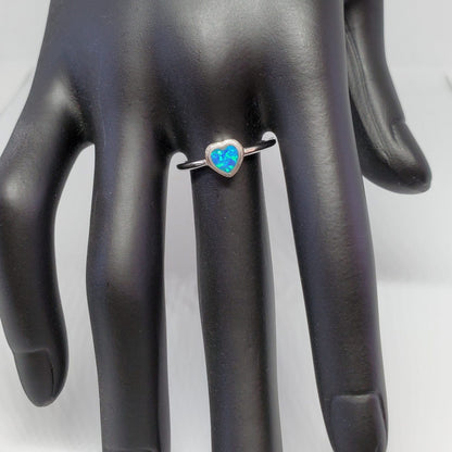 Delicate Blue Opal Heart Ring