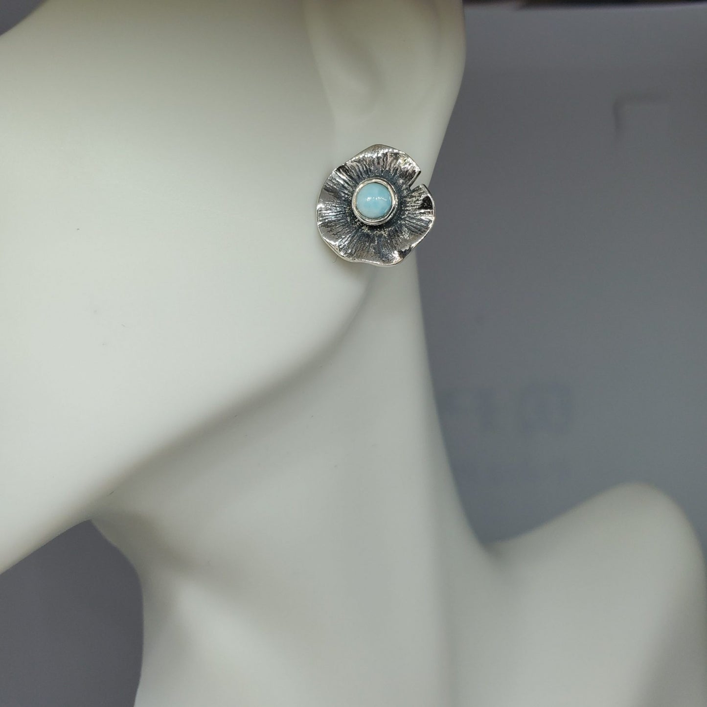 Larimar Poppy Blossom Stud Earrings