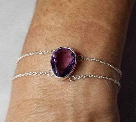 Delicate Teardrop Amethyst 7" Chain Bracelet