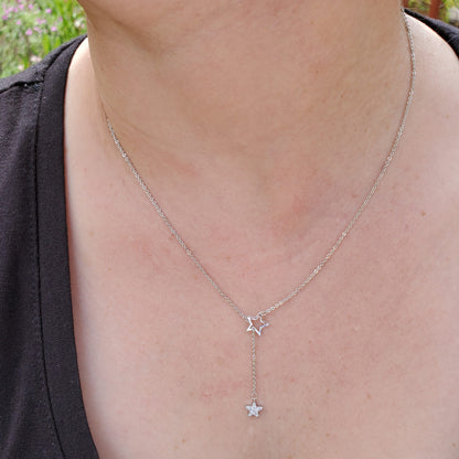 .925 Sterling Silver Star lariat Necklace