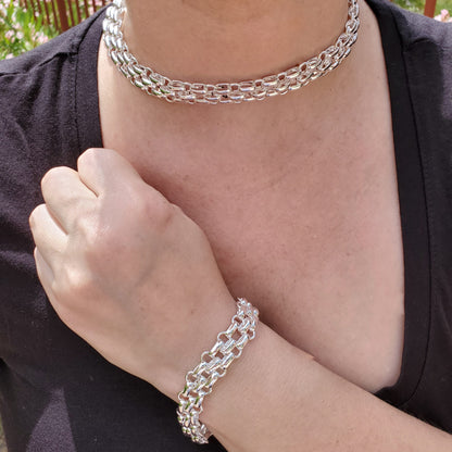 Trending .925 Silver Oval Chain Link Necklace and Bracelet Set