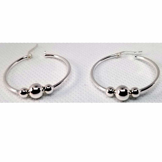 Sterling Silver Graduated Pearl Hoop Earrings